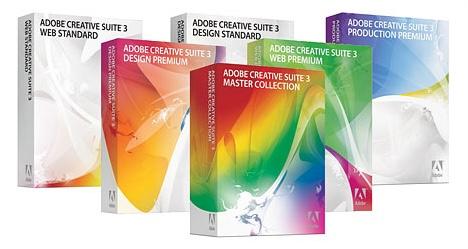 Adobe Creative Suite 3 product boxes arranged in a lineup